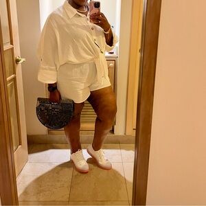 SHEIN White Button-Up Shirt and Shorts Set